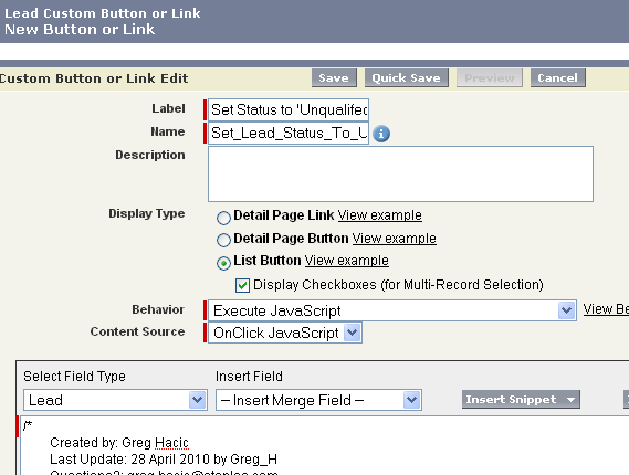 Custom Salesforce Button to Execute JavaScript